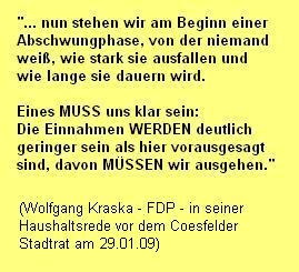 Zitat Kraska: Die Einnahmen werden deutlich geringer sein!