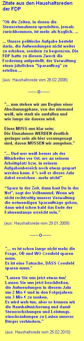 Zitate aus den Haushaltsreden der FDP 2008 - 2010