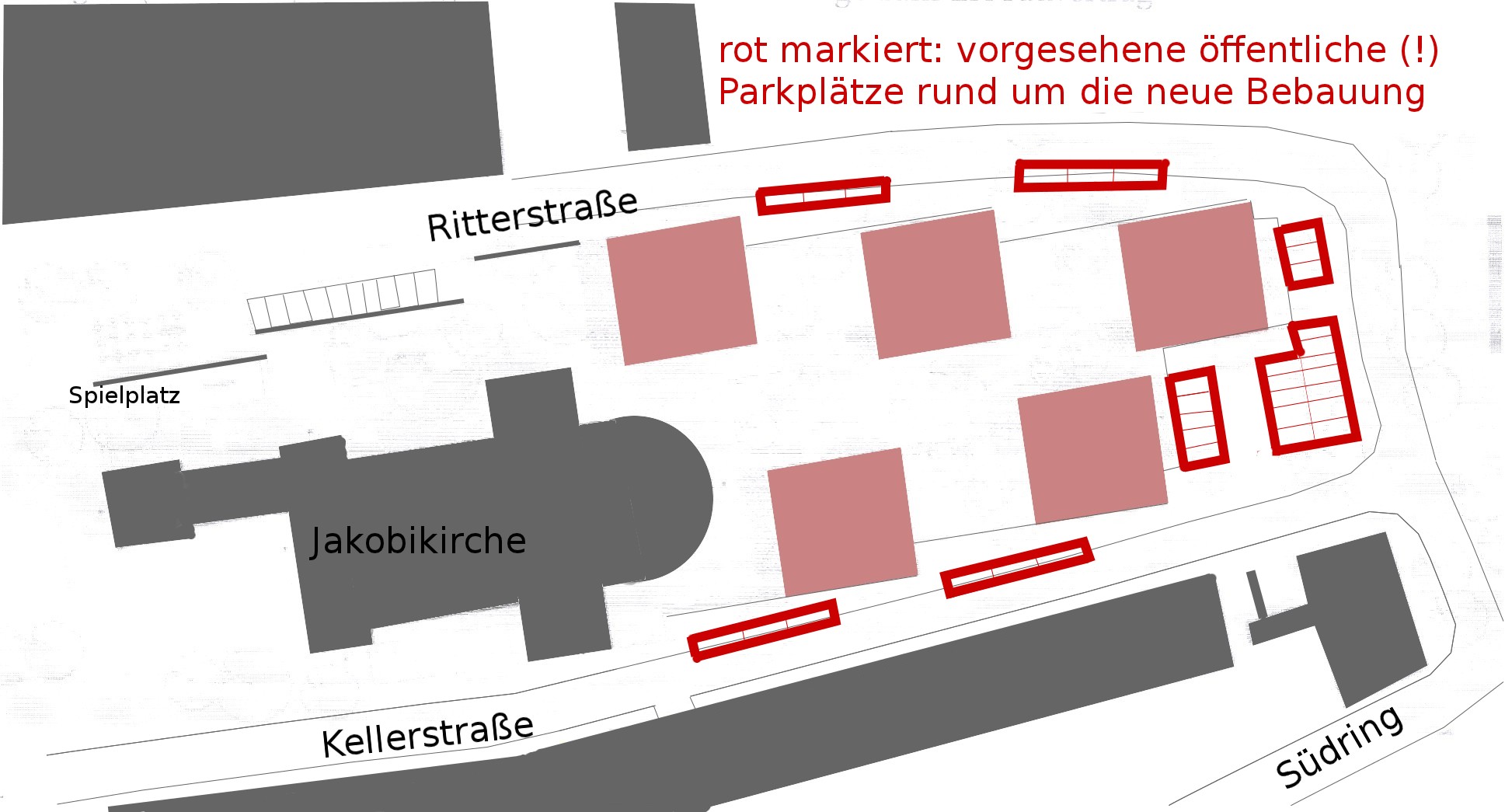 Geplante neue Bebauung neben der Jakobikirche mit öffentlichen Parkplätzen